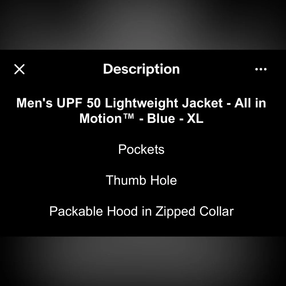 All in Motion Men's Lightweight UPF 50 Jacket NWT